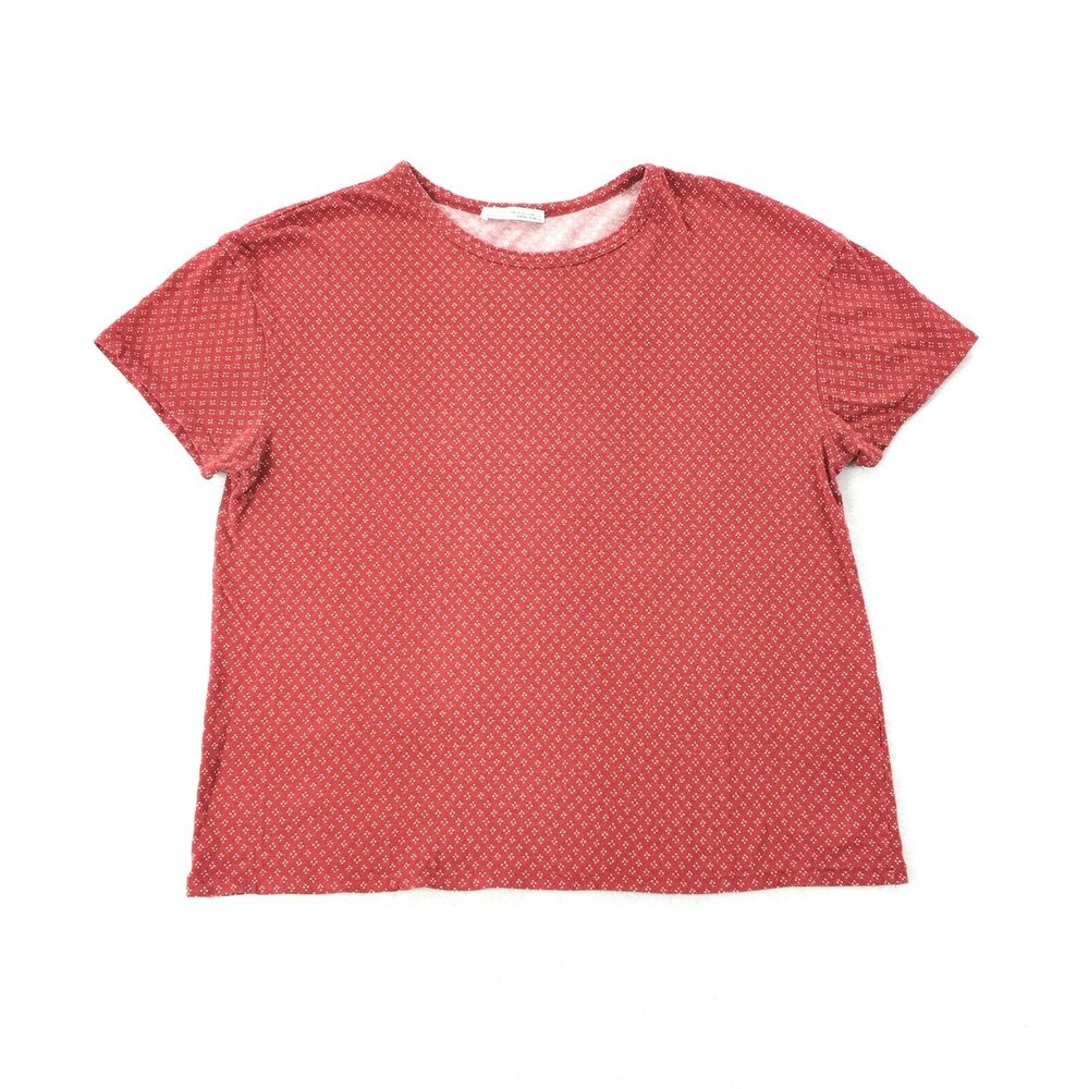 Zara Trafaluc Patterned T-Shirt Size Medium Womens Red White Short Sleeve M